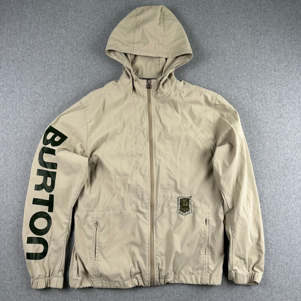 Burton‎ Jacket Mens Small Beige Full Zip Hooded Windbreaker Sleeve Logo Sport